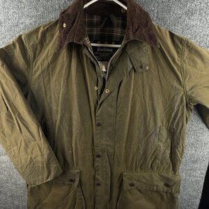 Barbour Border A200 Size C42 Green Waxed Jacket Men Full Zip Lined Cotton Canvas